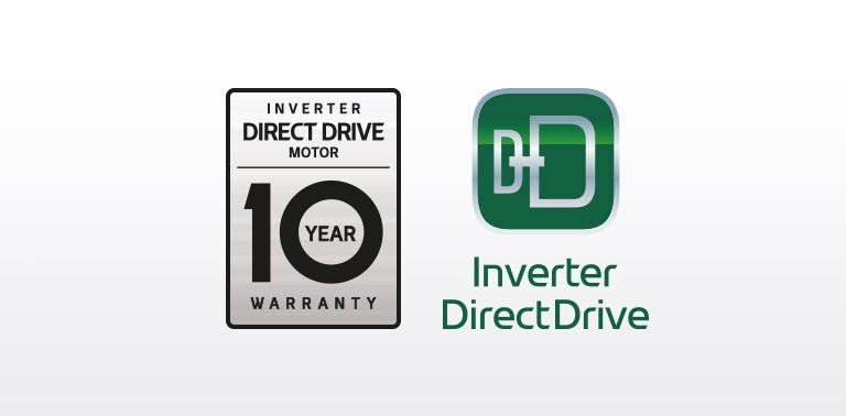Fondo con ondas suaves y el logotipo de Inverter DirectDrive, destacando 10 años de garantía.