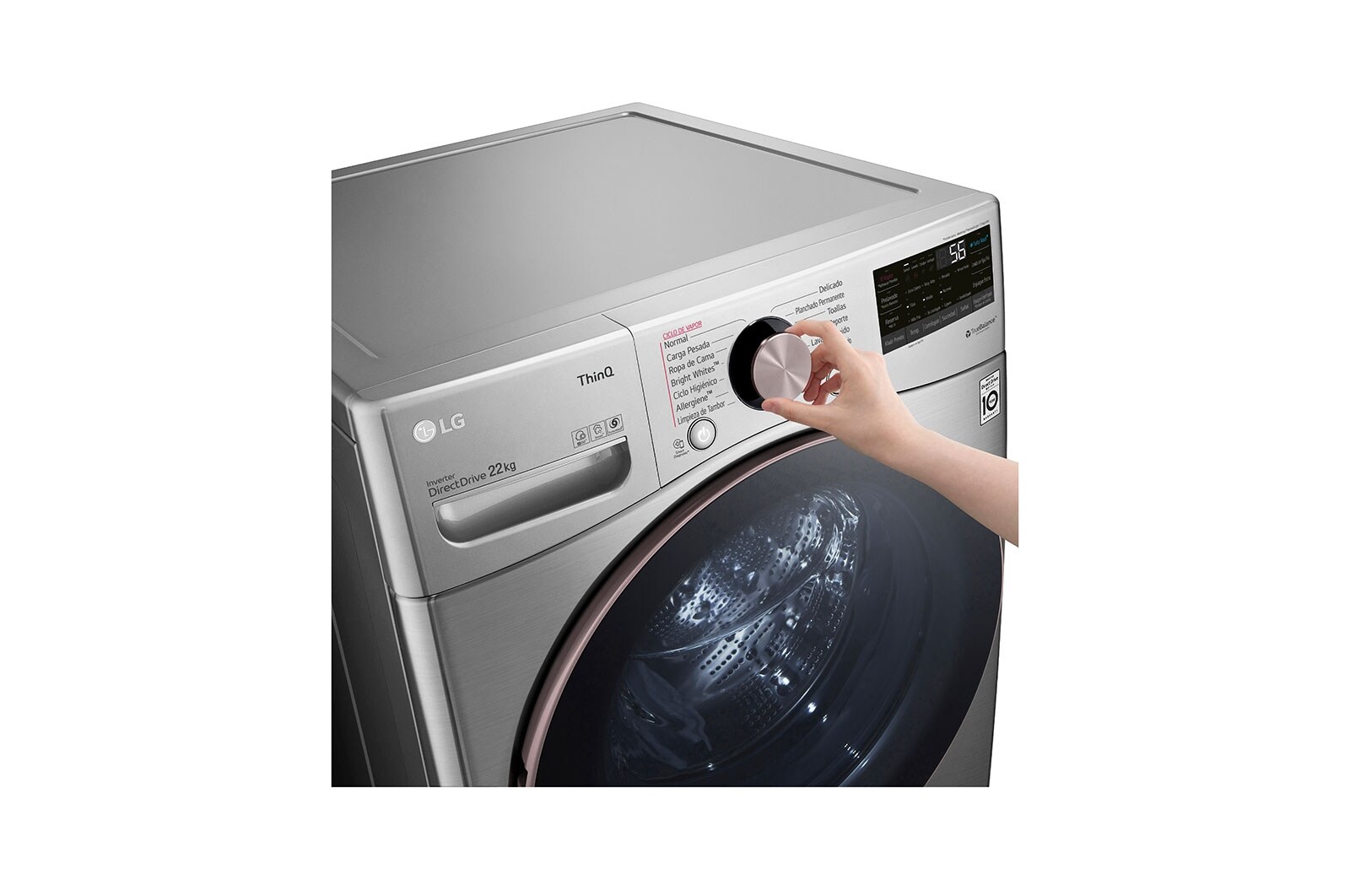 LG Lavadora LG Carga Frontal Inteligente con Pedestal, con AI DD™ (Inteligencia Artificial) con TurboWash  y conectividad ThinQ, capacidad 22 Kg– Color Plata, WM22VV2S6GR.WDP4V