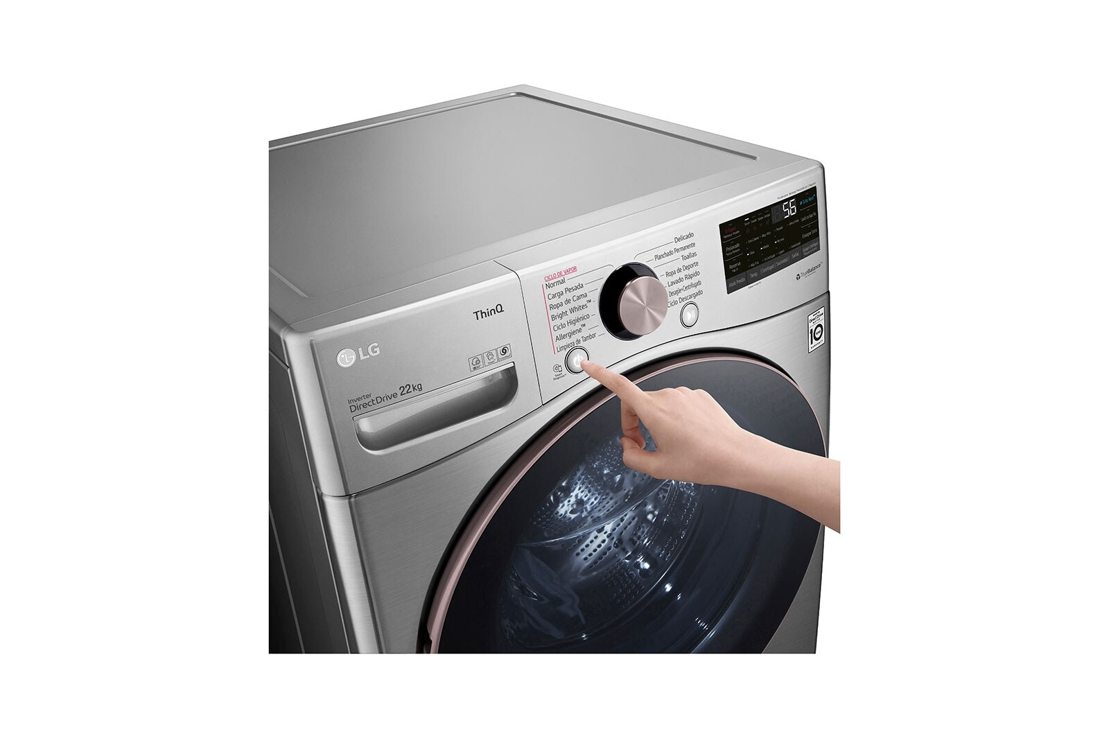 LG Lavadora LG Carga Frontal Inteligente con Pedestal, con AI DD™ (Inteligencia Artificial) con TurboWash  y conectividad ThinQ, capacidad 22 Kg– Color Plata, WM22VV2S6GR.WDP4V