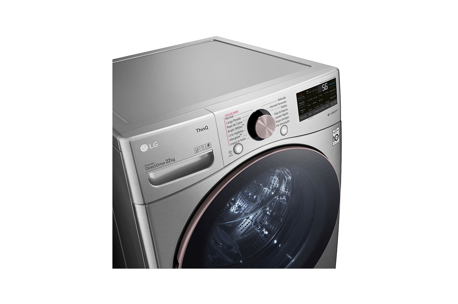 LG Lavadora LG Carga Frontal Inteligente con Pedestal, con AI DD™ (Inteligencia Artificial) con TurboWash  y conectividad ThinQ, capacidad 22 Kg– Color Plata, WM22VV2S6GR.WDP4V
