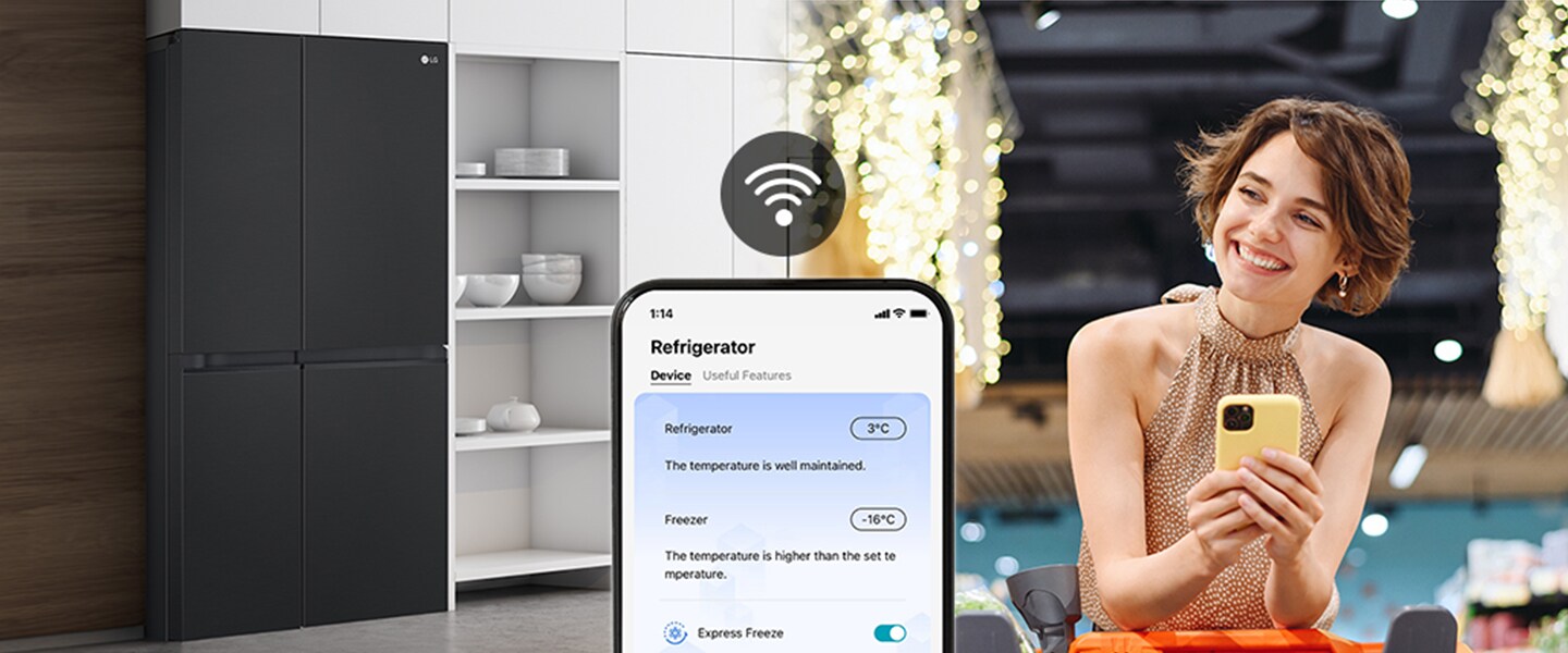 La imagen muestra la conectividad entre el teléfono y el refrigerador.