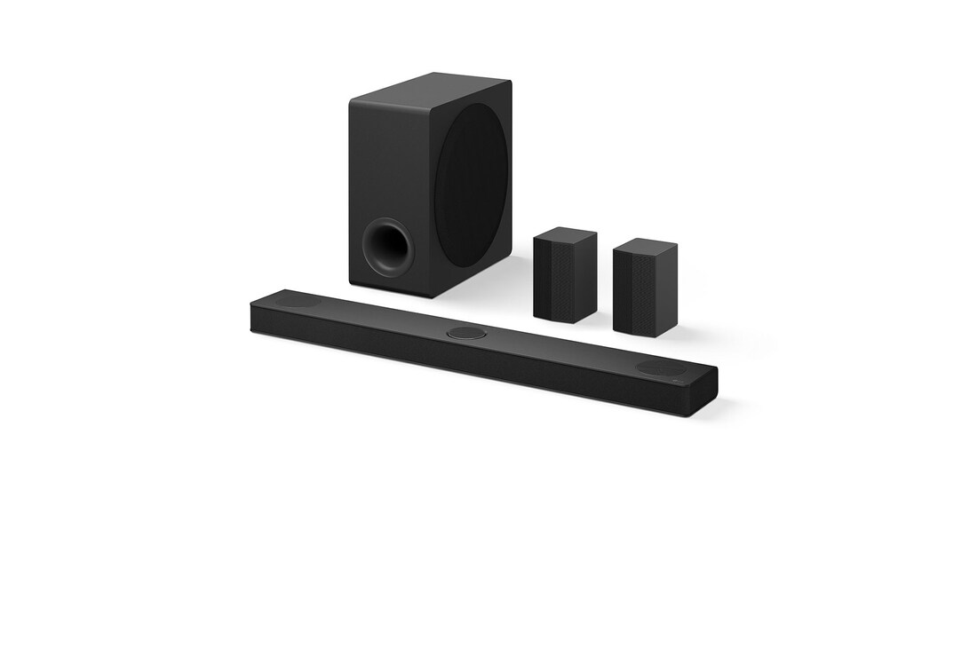 Angled view of LG Soundbar S80TR and subwoofer