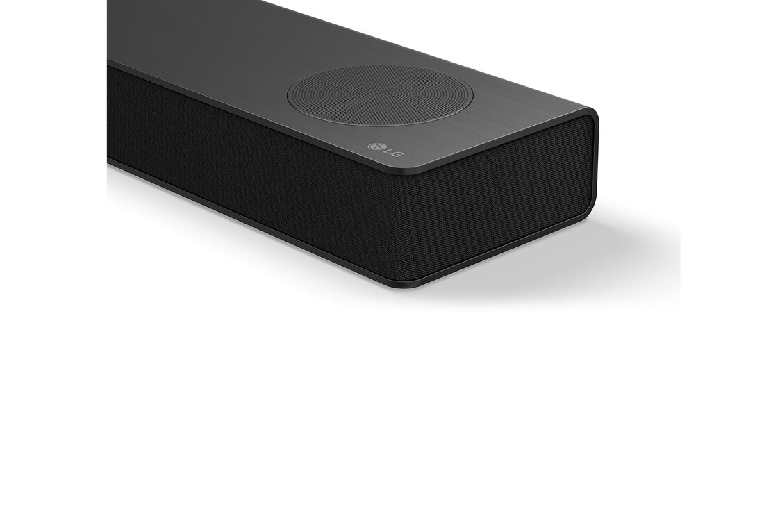 Top angled view of LG Soundbar S80TR's side corner