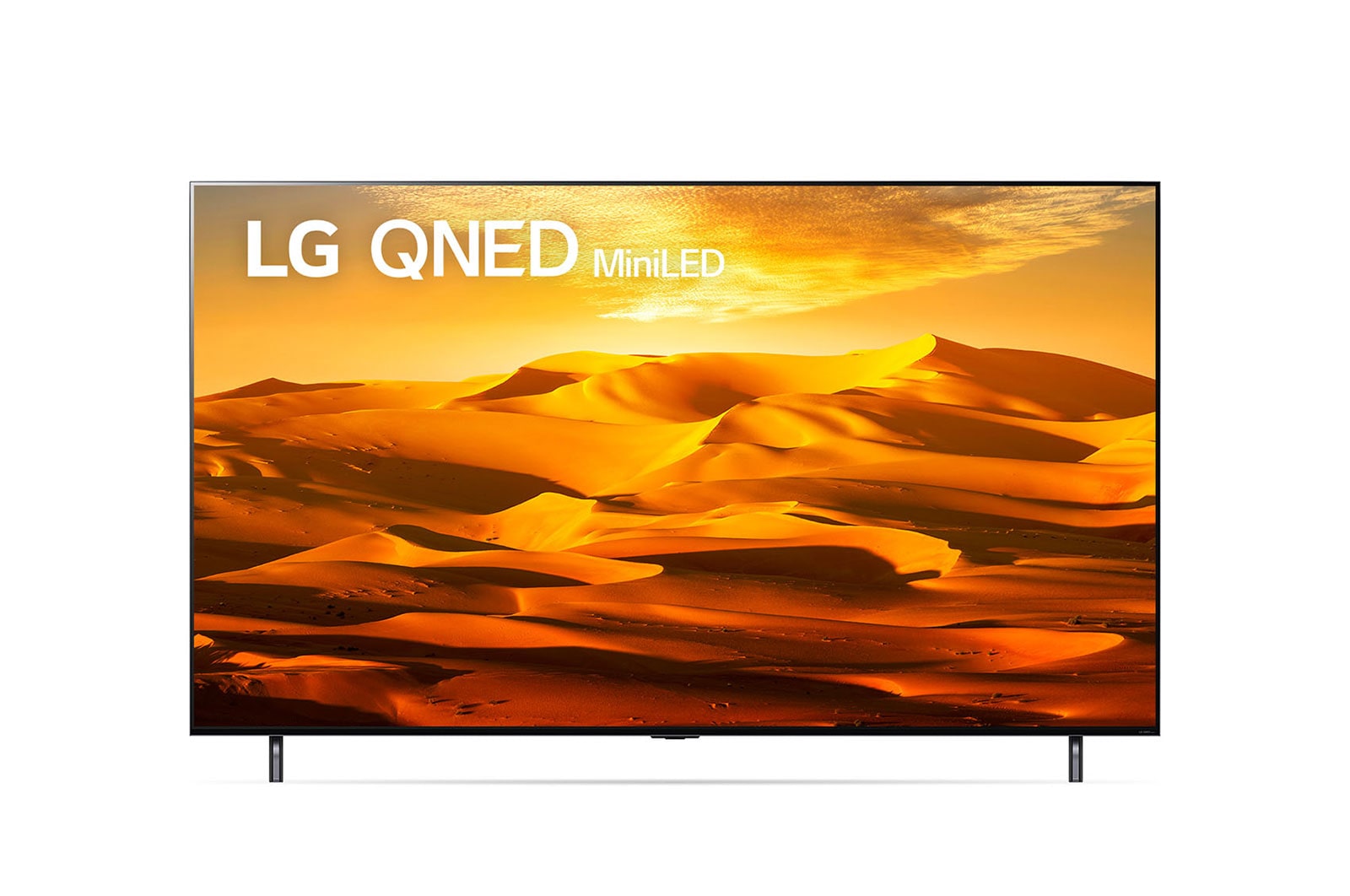A front view of the LG QNED TV with infill image and product logo on