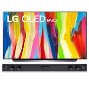 LG OLED48C2PSA Front view and soundbar 