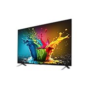 Slightly-angled left-facing side view of LG QNED TV, QNED99