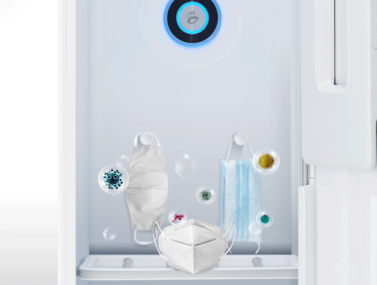 Se muestran los diversos articulos dentro del LG Styler siendo desinfectados al 99.99%