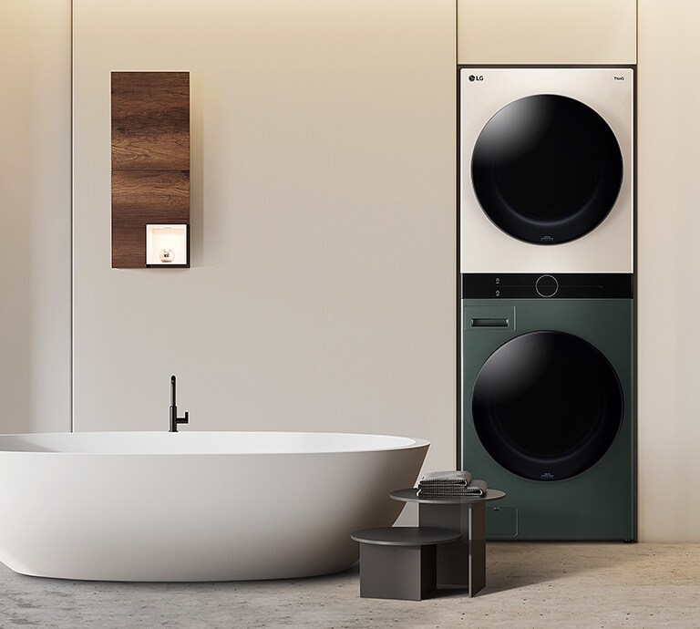 La LG WashTower™ se integra con tus muebles, creando un espacio de lavado armónico.