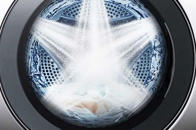  Esta es una imagen del agua saliendo de la lavadora en 5 direcciones.	