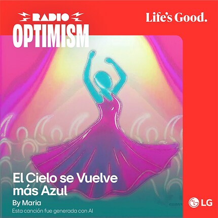 The album cover of El Cielo se Vuelve más Azul, created by Maria through AI.