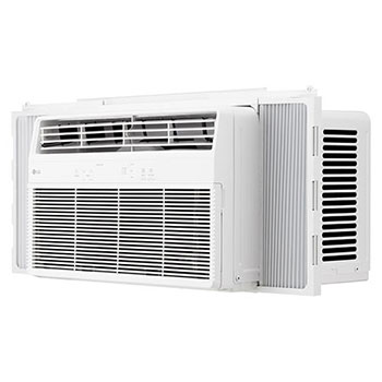 Side-open view of a window air conditioner showing installed accessories