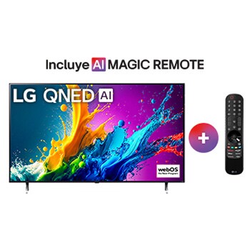Una vista frontal del televisor LG QNED80 75QNED80TSA, mostrando el texto "QNED80", "LG QNED" y "2024" en la pantalla.