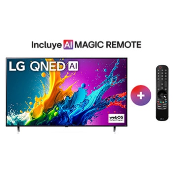 Una vista frontal del televisor LG QNED80 86QNED80TSA, mostrando el texto "QNED80", "LG QNED" y "2024" en la pantalla.