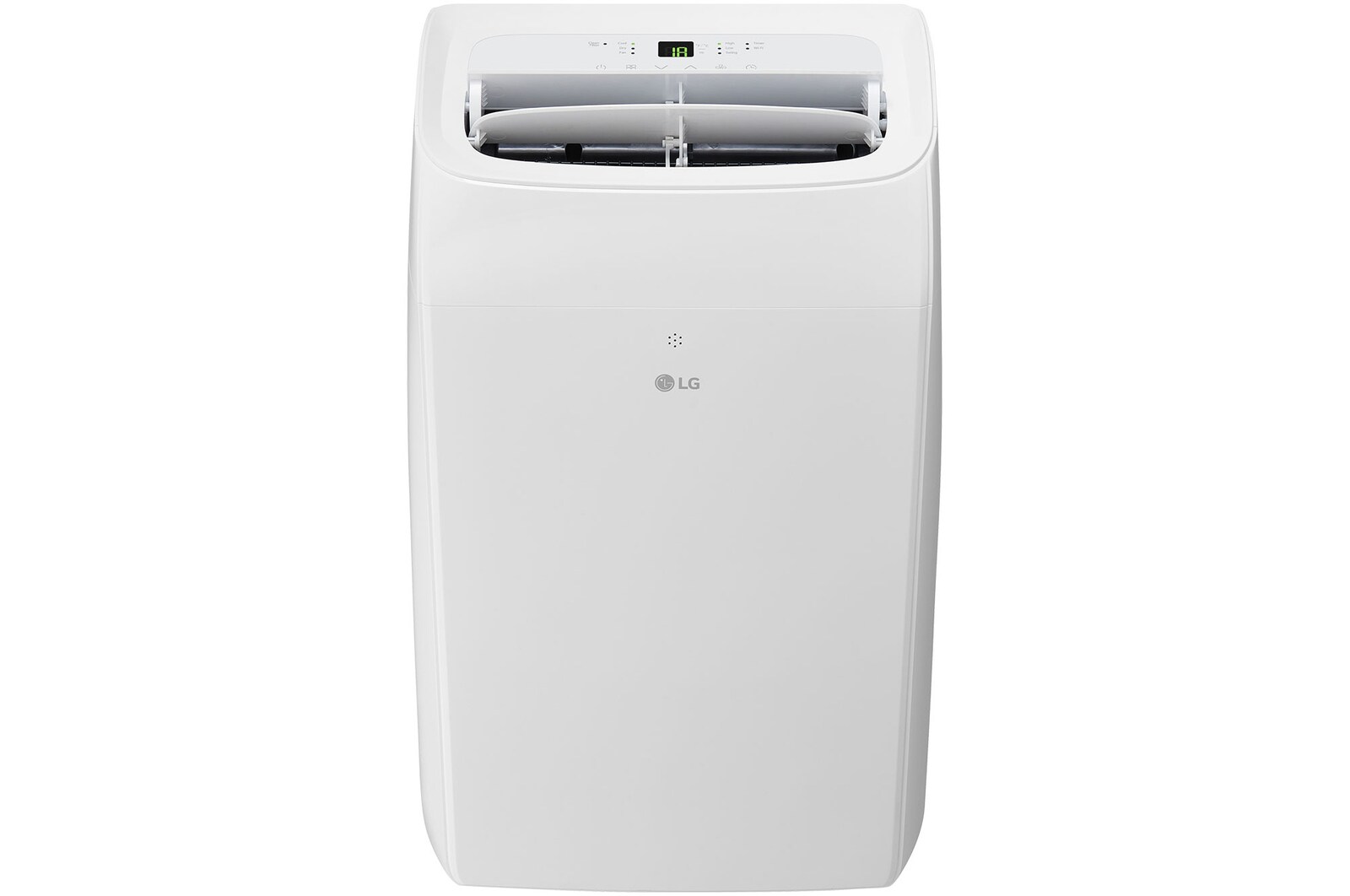 Front view of a portable air conditioner with power on
