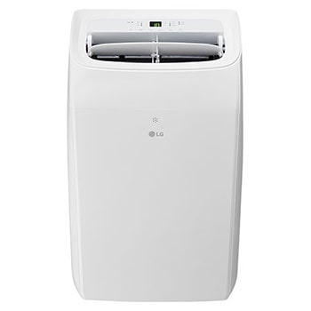 Front view of a portable air conditioner with power on