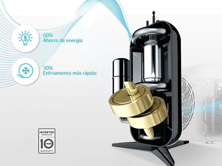 El Compresor Inverter™ ofrece eficiencia y durabilidad con una garantía de 10 años.