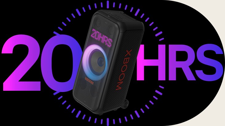 La Bocina está ubicado frente al ícono del reloj y la palabra "20HRS" está escrita detrás por motivos de diseño.