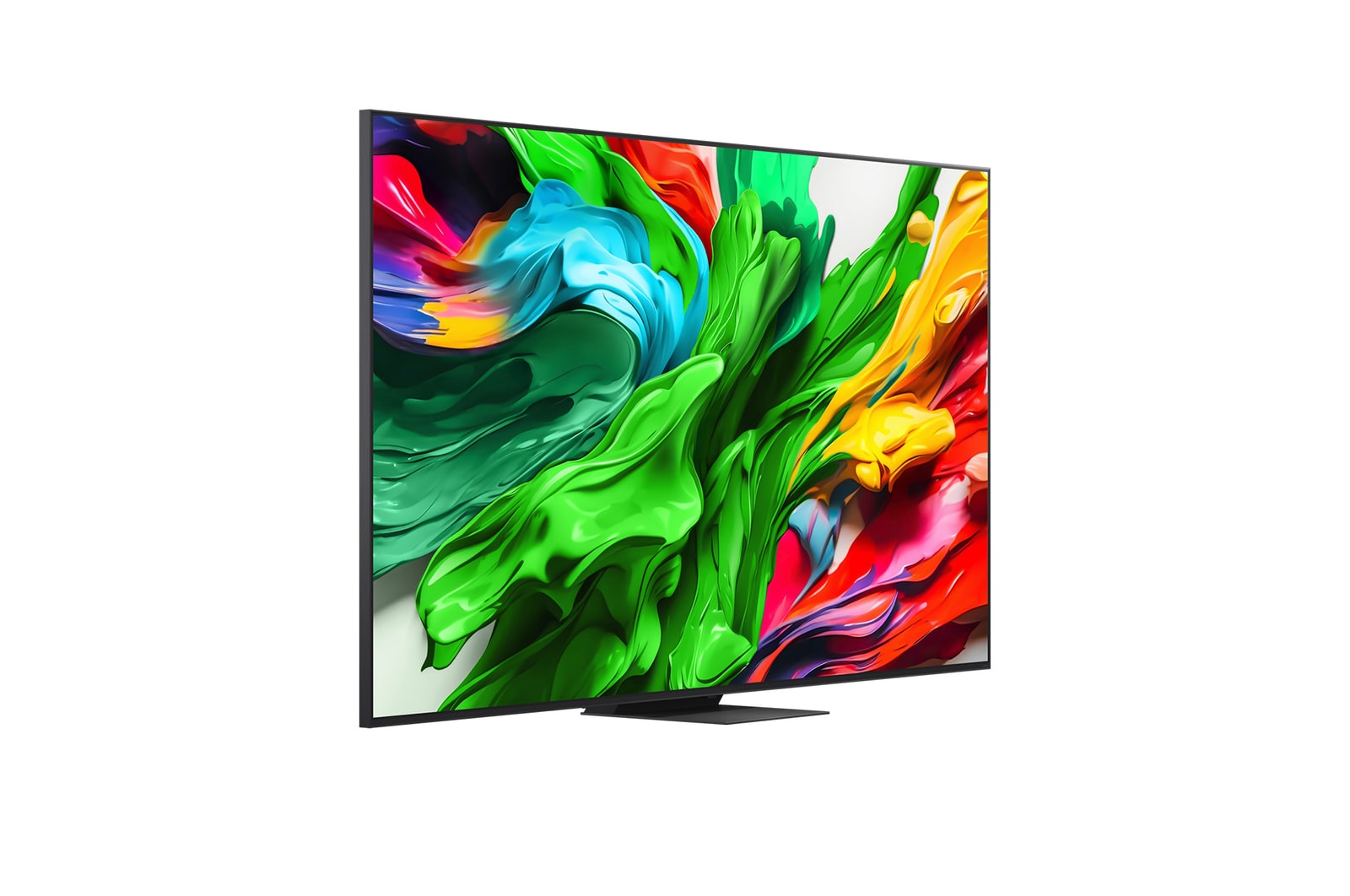Slightly-angled right-facing side view of LG QNED evo QNED85 TV