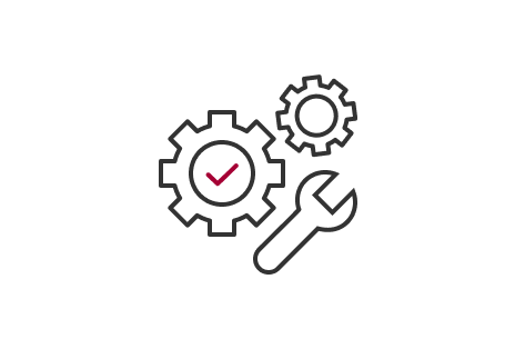 Icon showcasing Reliable Components features gears and a wrench with a check mark, indicating the durability and quality of the components.