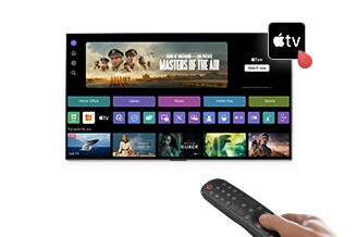 A picture of LG Smart TV's web OS. In web OS page, there is a Apple TV+ app icon.