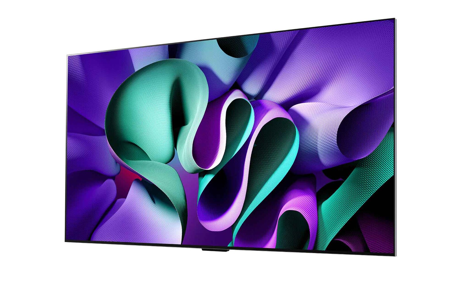 Slightly-angled right-facing side view of LG OLED evo TV, OLED M4 on the wall