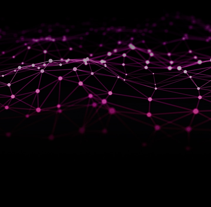 Tekst tegen een futuristische abstracte achtergrond van lijnen en punten, die de miljoenen datapunten verbeeldt waarop de LG AI is getraind. 