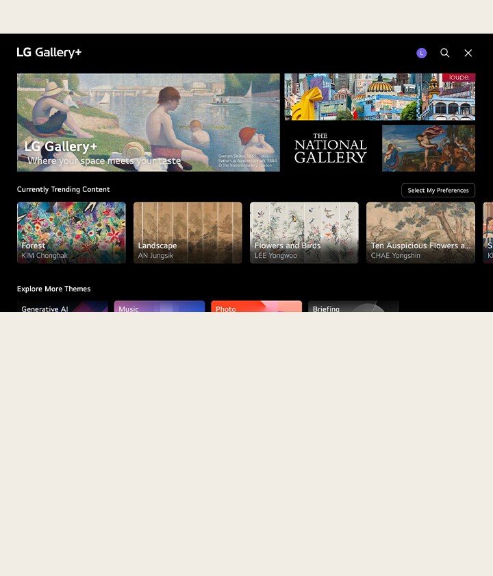 Vanaf het startscherm van een LG TV wordt het proces getoond om je voorkeuren in te stellen en automatisch samengestelde content te ontvangen. Van het kiezen tussen verschillende soorten content tot het ontvangen van je persoonlijke profiel. 