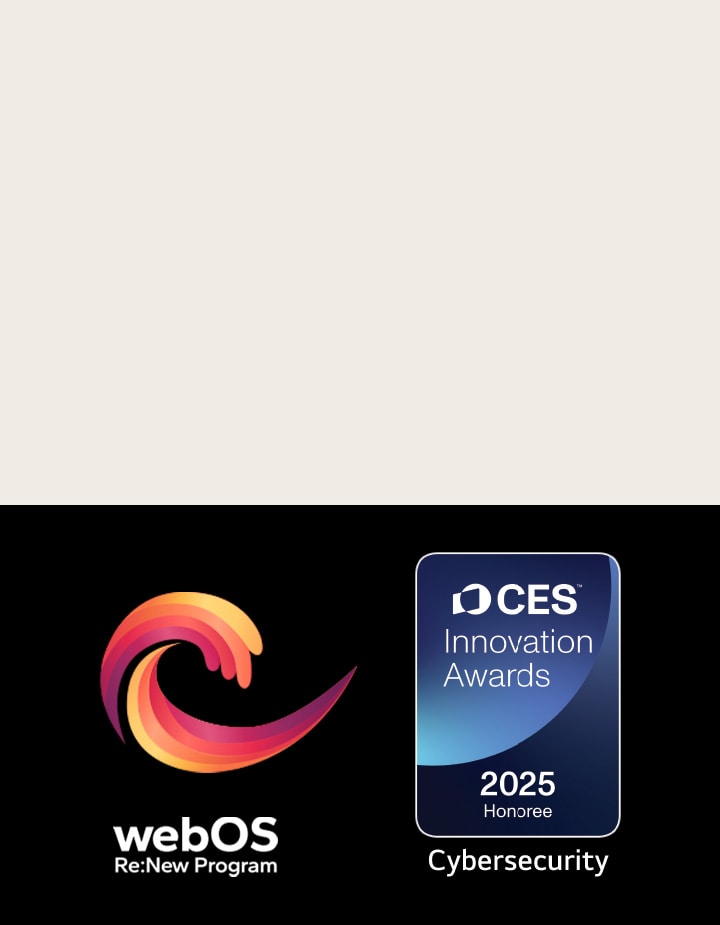 WebOS Re:New Program-logo en -naam met de CES Innovation Awards 2025 Honoree-badge er vlakbij. 