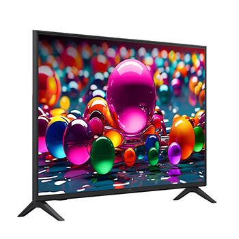 Naar links gericht zijaanzicht van een LG UHD US75 TV.
