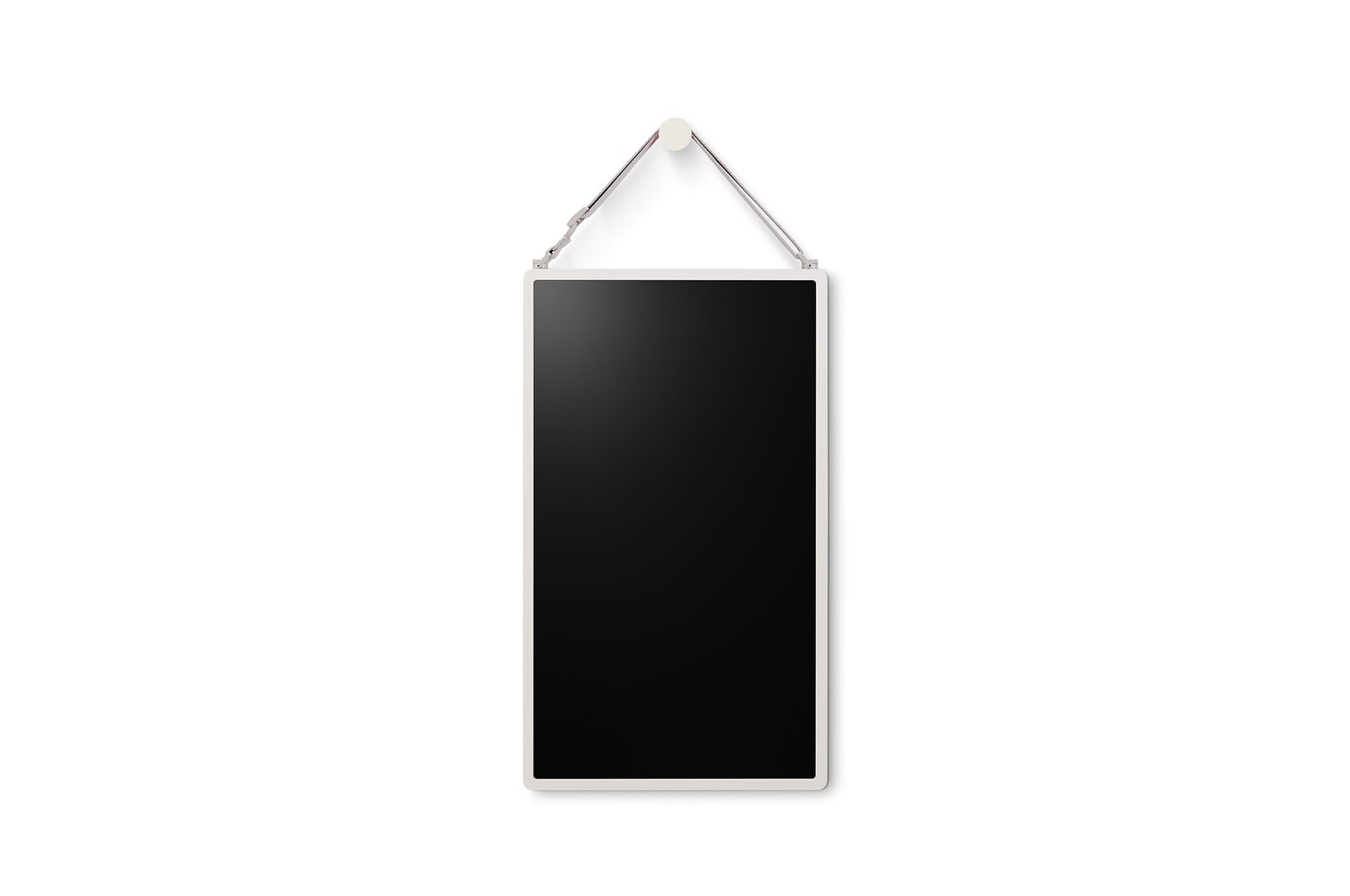 LG StanbyME 2 wordt aan de muur gehangen met behulp van de muurriem.