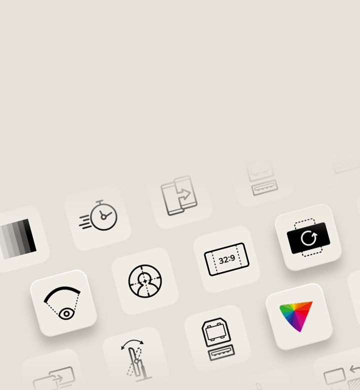 LG Monitor-banner met titel en functiepictogrammen