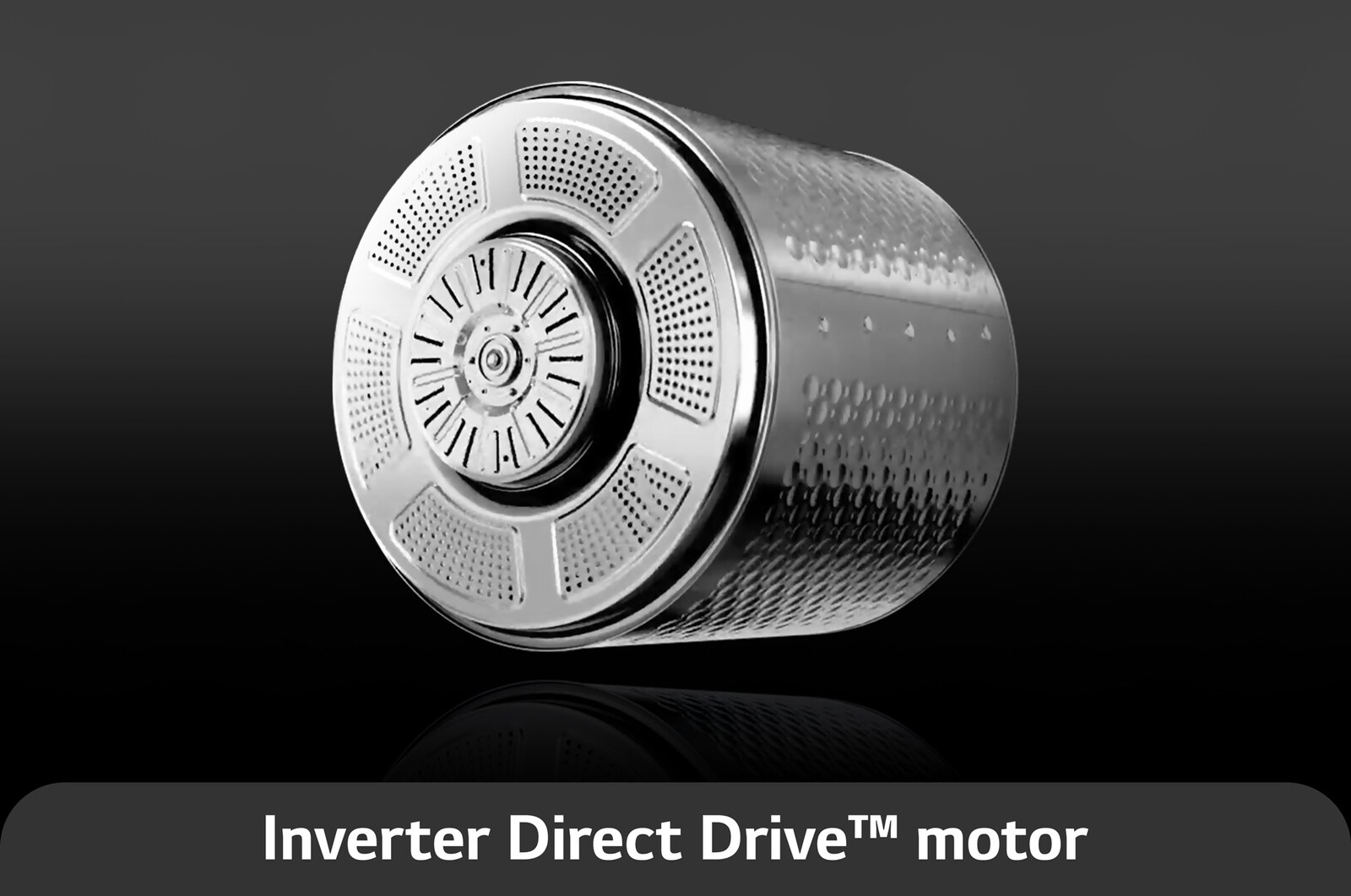 De duurzame roestvrijstalen trommel van de LG droger RH18U8AVCW, aangedreven door een stille en efficiënte Inverter Direct Drive™-motor.