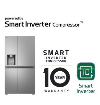 Afbeelding van product met de logo’s Smart Inverter Compressor™ en 10 jaar garantie.