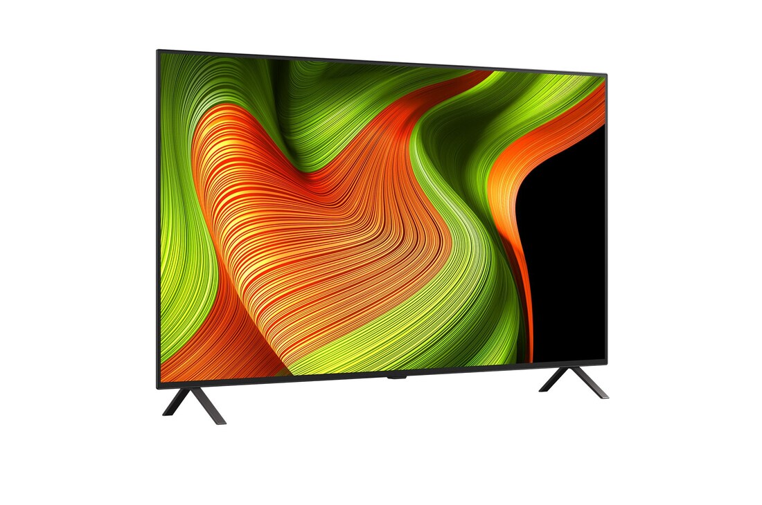Licht schuine weergave van LG OLED AI B5 4K Smart TV.