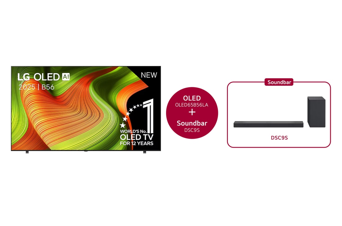 LG 65 inch LG OLED AI B5 4K Smart TV 2025 & DSC9S 3.1.3 kanaal , OLED65B56LA.DSC9S