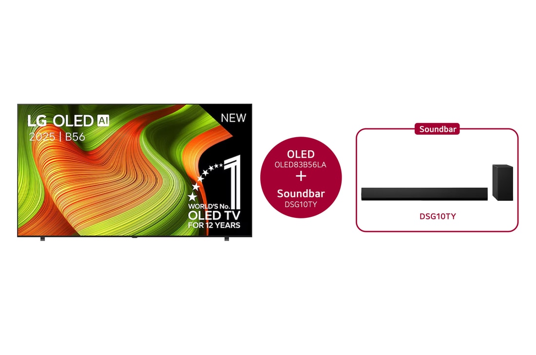LG 83 inch LG OLED AI B5 4K Smart TV 2025 & DSG10TY 3.1 kanaal, OLED83B56LA.DSG10TY