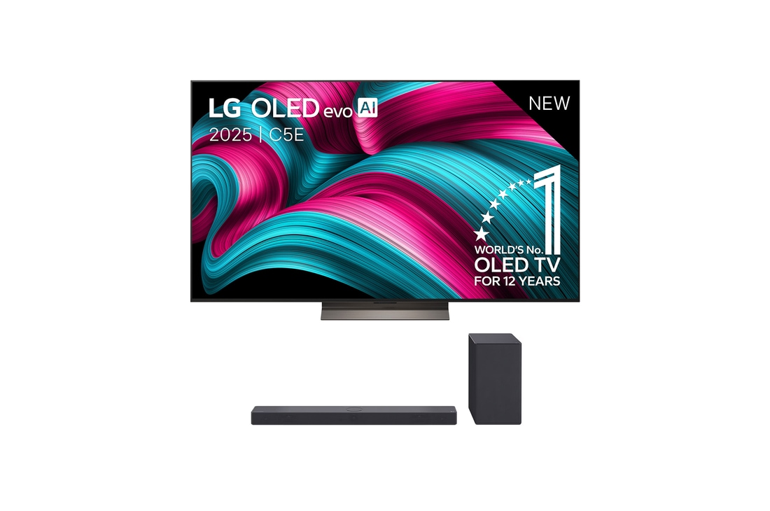 LG 55 inch LG OLED evo AI C5 4K Smart TV 2025 & DSC9S 3.1.3 kanaal, OLED55C5ELB.DSC9S