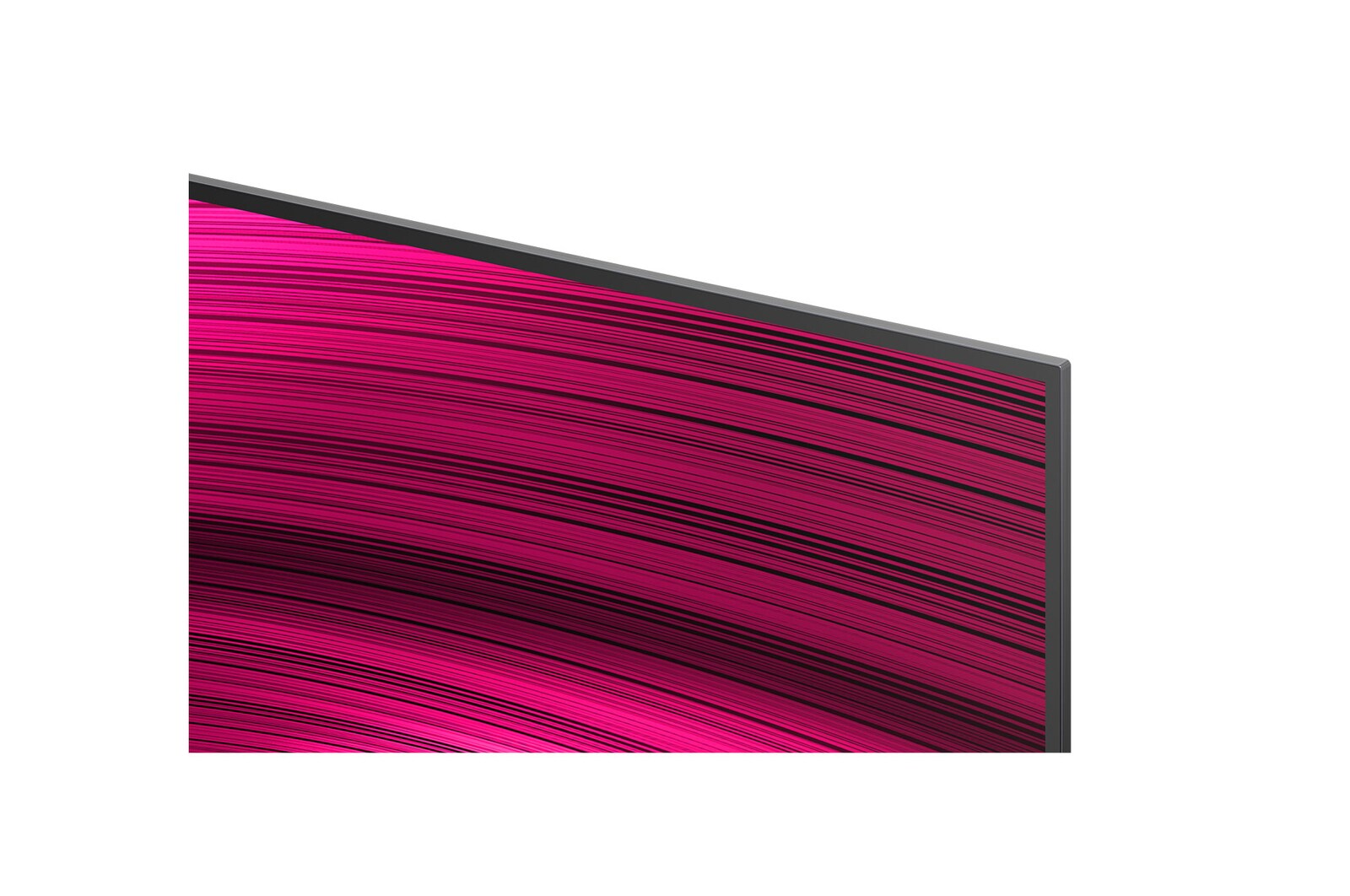 Woonkamerruimte met een aan de muur gemonteerde LG OLED TV. Op de tv is een bergketen te zien tegen een donkere avondhemel vol sterren. Deze scène is in tweeën gedeeld. De ene kant toont een saaiere, grijzere versie van het landschapsgelabelde Non Perfect Black-display. Aan de andere kant is het beeld aangenamer met een groter dynamisch bereik van zwart-wittinten. Dit is gelabeld met Perfect Black-display. Ook logocertificering is zichtbaar, Perfect Black Technology levert zwartniveaus kleiner dan of gelijk aan 0,24 nit tot 500 lux.