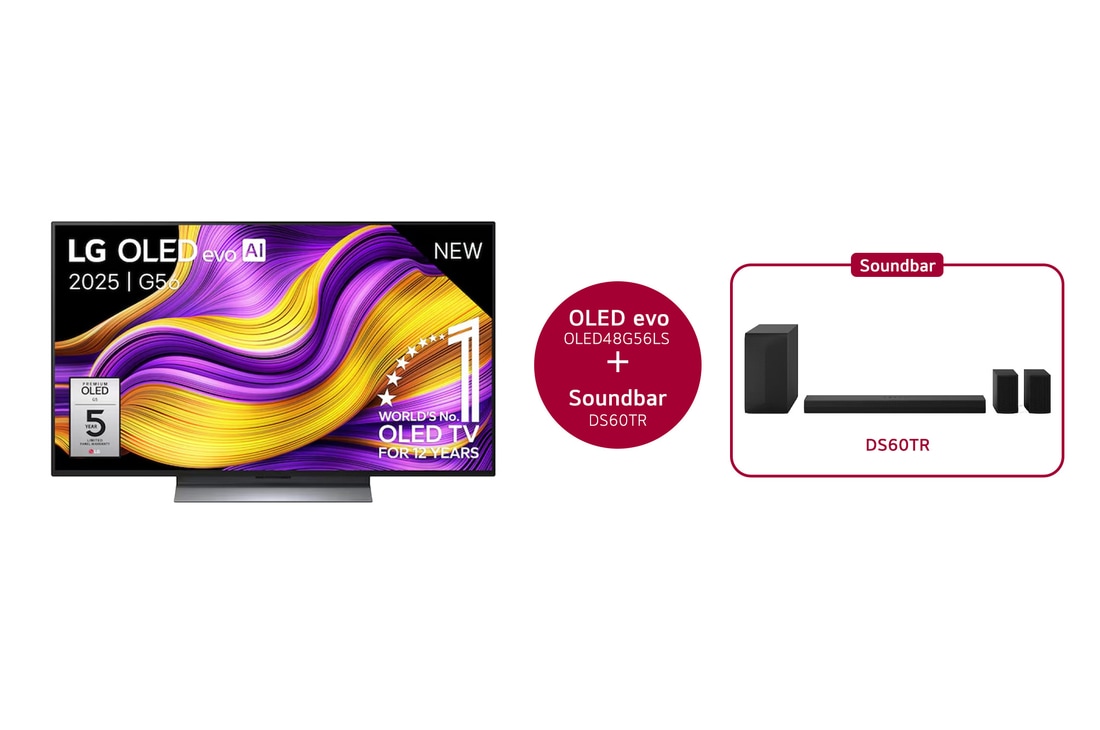 LG 48 inch LG OLED evo AI G5 4K Smart TV 2025 & DS60TR 5.1-kanaals, OLED48G56LS.DS60TR