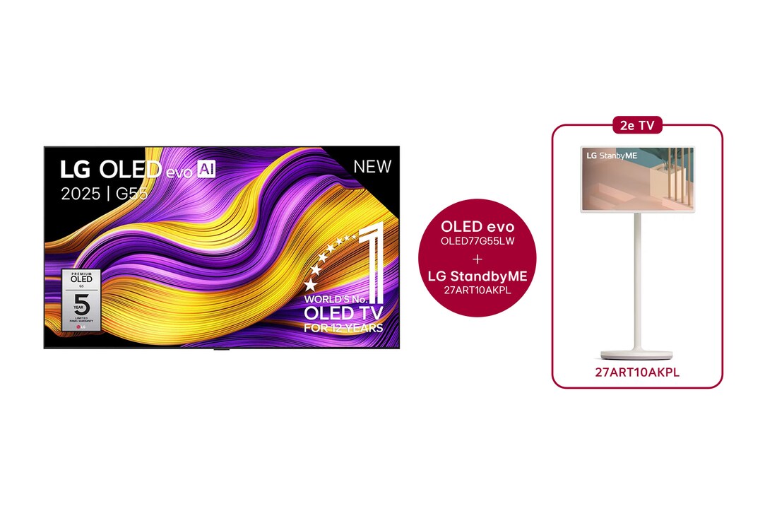 LG 77 inch LG OLED evo AI G5 4K Smart TV + 27 inch LG StanbyME Rollable Smart TV , OLED77G55LW.27ART10