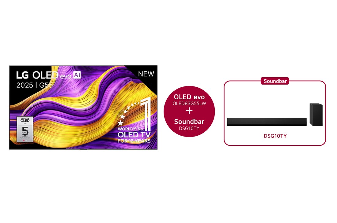 LG 83 inch LG OLED evo AI G5 4K Smart TV & DSG10TY 3.1 kanaal, OLED83G55LW.DSG10TY