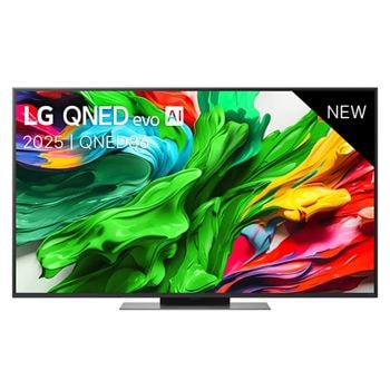 Vooraanzicht van LG QNED evo TV, LG QNED evo AI-logo in de bovenhoek. LG QNED evo TV brengt kleurrijke, schilderachtige texturen bij elkaar.