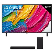 Vooraanzicht van 50 inch LG QNED8E AI 4K Smart TV 2025 &amp; DS40T 2.1 kanaal  50QNED8EA6B.DS40T