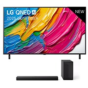 Vooraanzicht van 55 inch LG QNED8E AI 4K Smart TV 2025 & DS60T 3.1-kanaal 55QNED8EA6B.DS60T