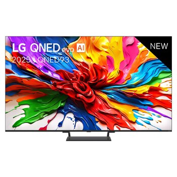 Vooraanzicht van LG QNED evo QNED92 TV, LG QNED evo Al Logo in de bovenhoek. LG QNED evo TV brengt kleurrijke, schilderachtige texturen bij elkaar.