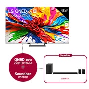 Vooraanzicht van LG QNED evo QNED92 TV, LG QNED evo Al Logo in de bovenhoek. LG QNED evo TV brengt kleurrijke, schilderachtige texturen bij elkaar.