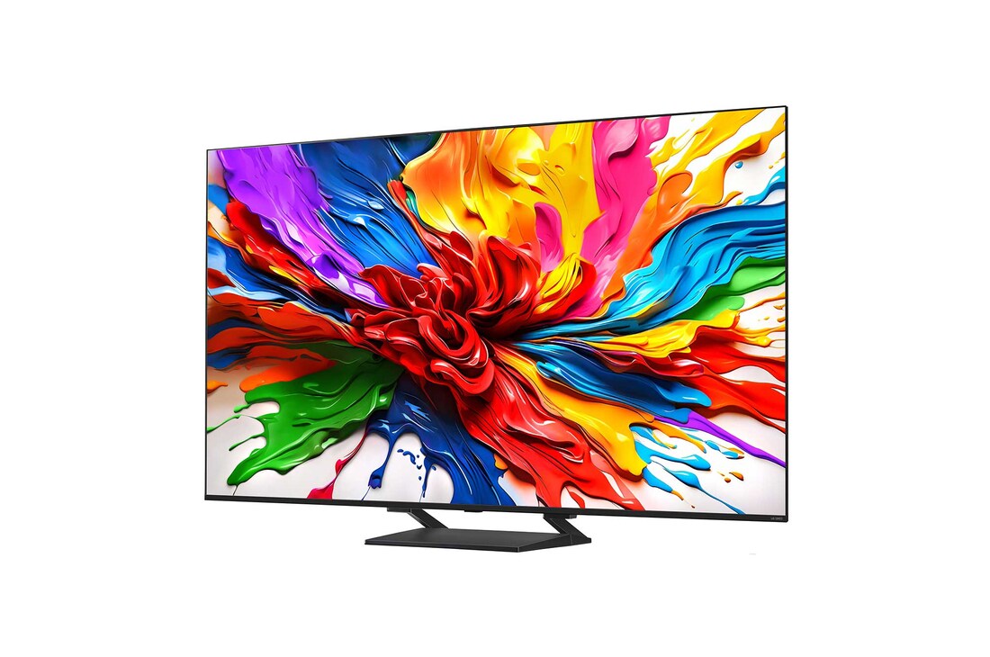 Naar links gericht zijaanzicht van de LG QNED evo QNED92 TV.