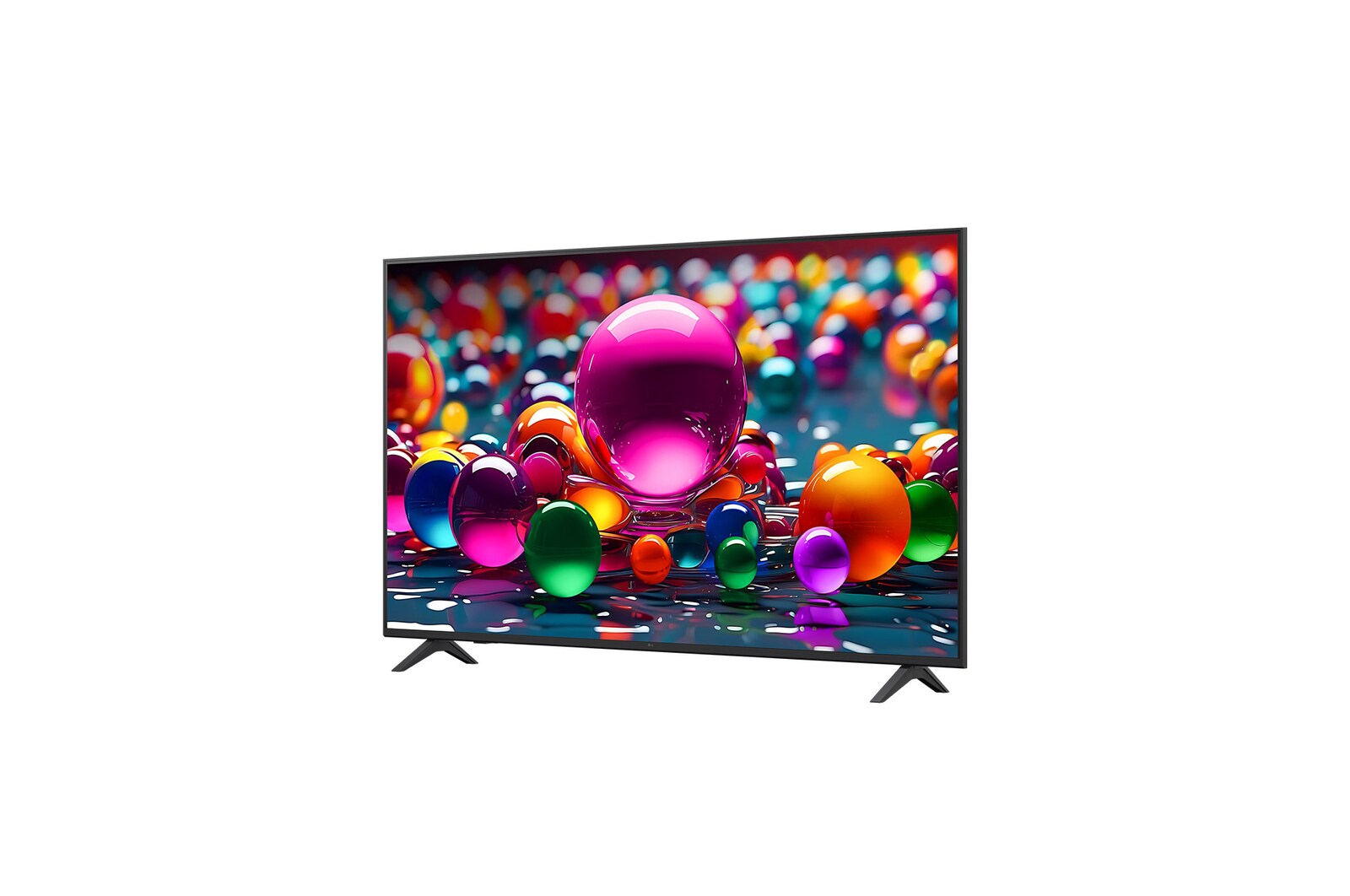 Front view and side view of LG UHD AI  UA75 4K Smart TV showing its length, width, height, and depth dimensions.