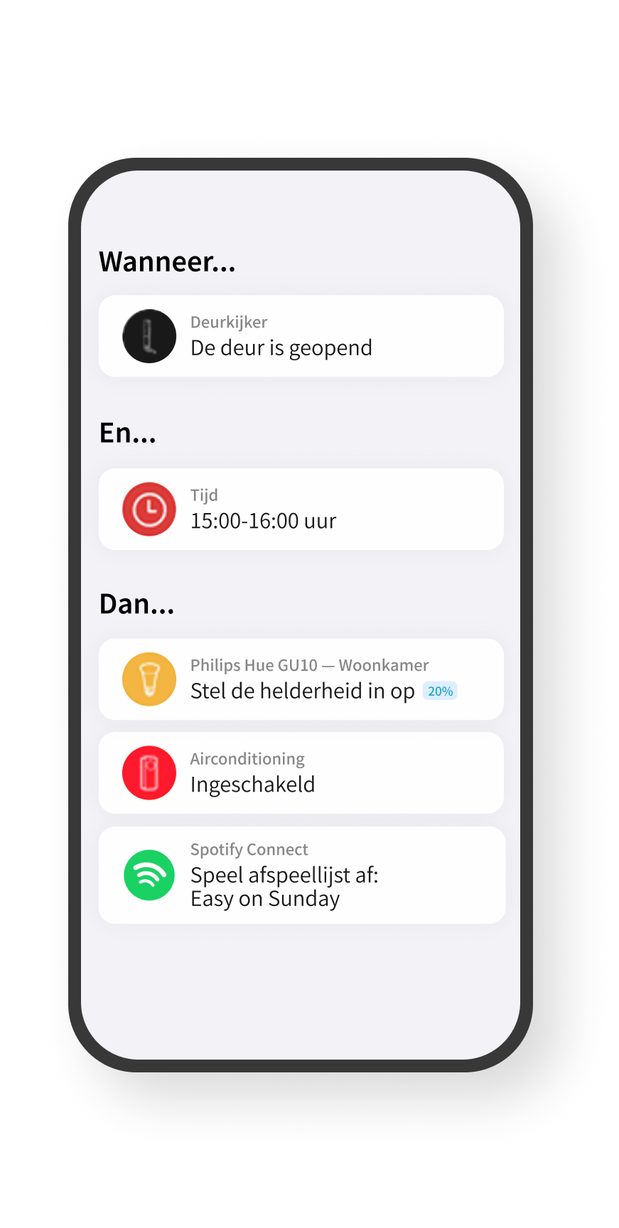Een scherm voor het instellen van automatisering in de app