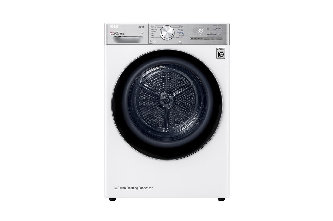 Voorkant van 9kg Droger RH90V9AV2QR Wit | 6 Motion DD | ThinQ | Auto Cleaning Condenser - RH90V9AV2QR